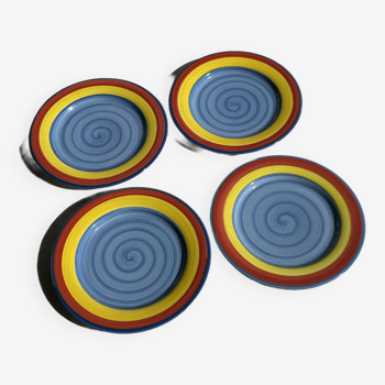 Lot 4 colorful plates blue, yellow and red D:21