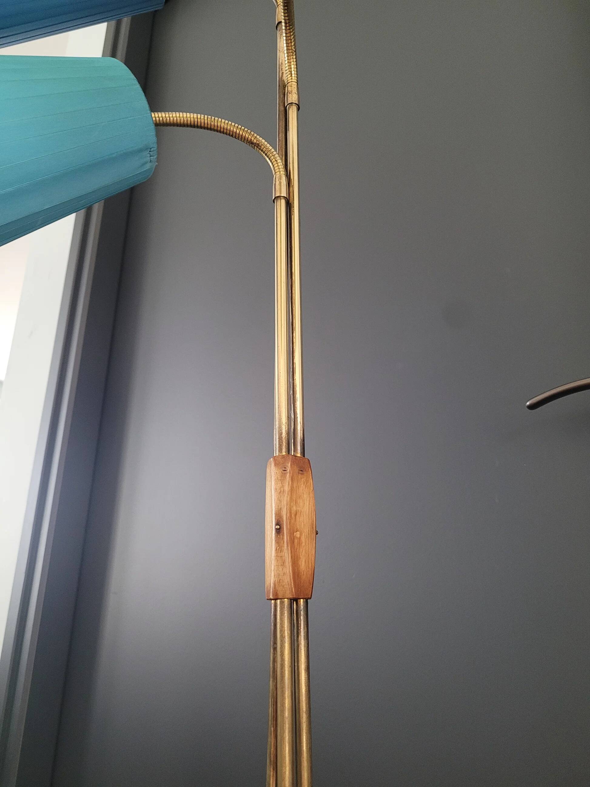 1950s three-light floor lamp with coloured shades