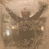 Set white tablecloth and 12 matching towels, hand embroidered