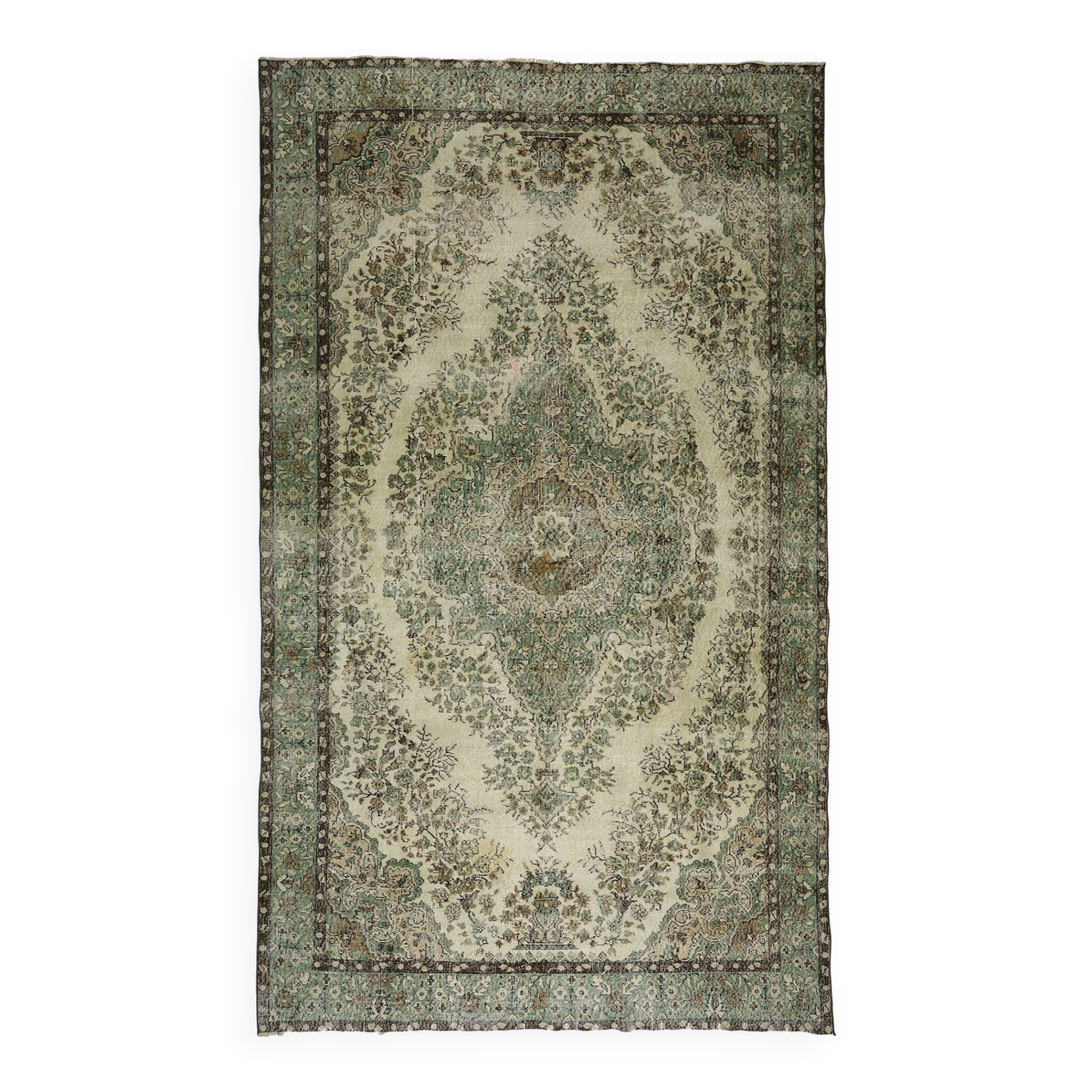 Très Grand Tapis Oushak Vintage à Motifs Orientaux – Laine 100 % – 345 × 20