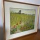 Oil painting on paper by marcel juillard, poppy fields, wooden frame