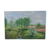Tableau huile sur toile paysage signé vintage