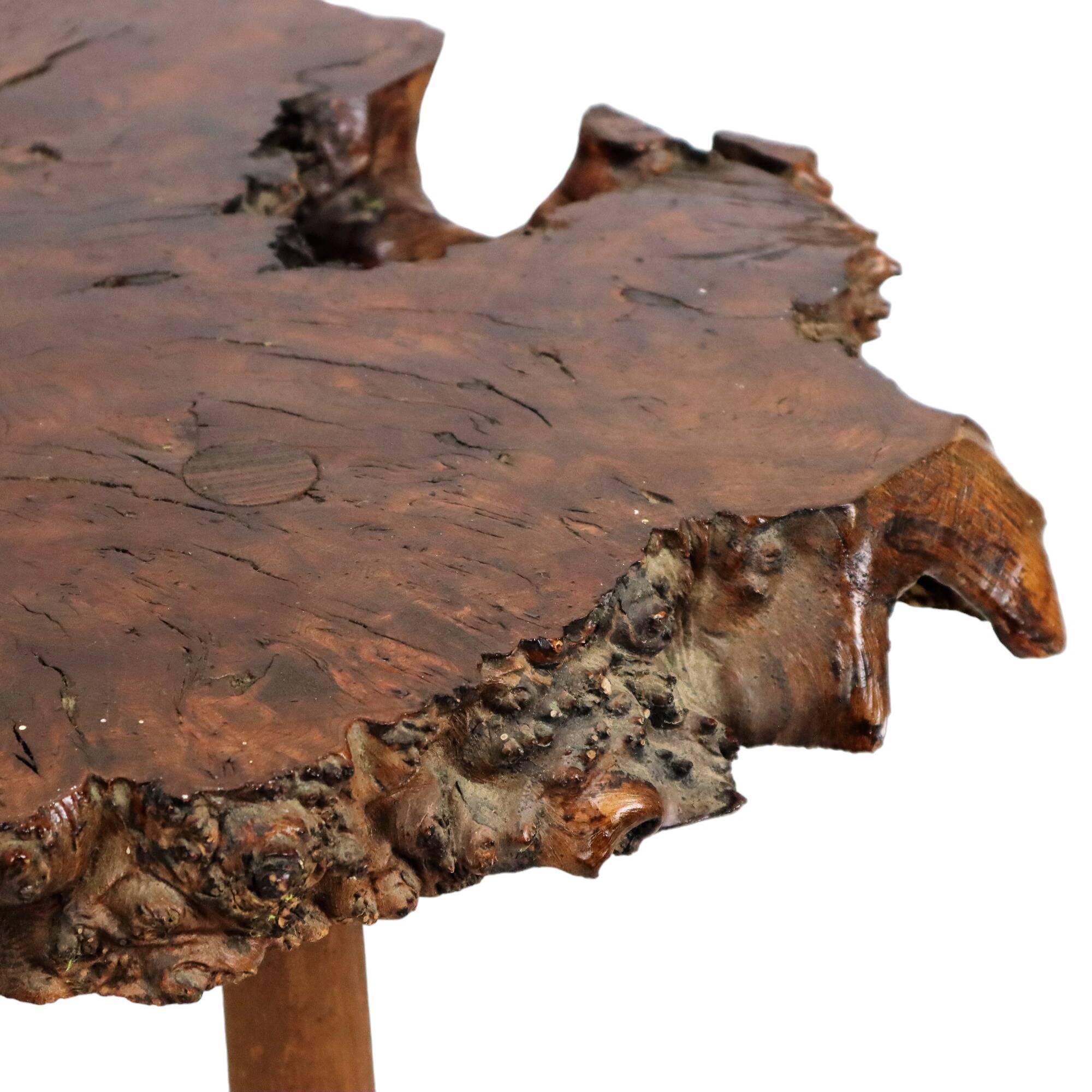 Vintage Rustic Side Table Root Wood Tree Trunk Tripod Coffee Table