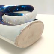 White and Iridescent Blue Ceramic Vase / Centerpiece by Lusso, Italy