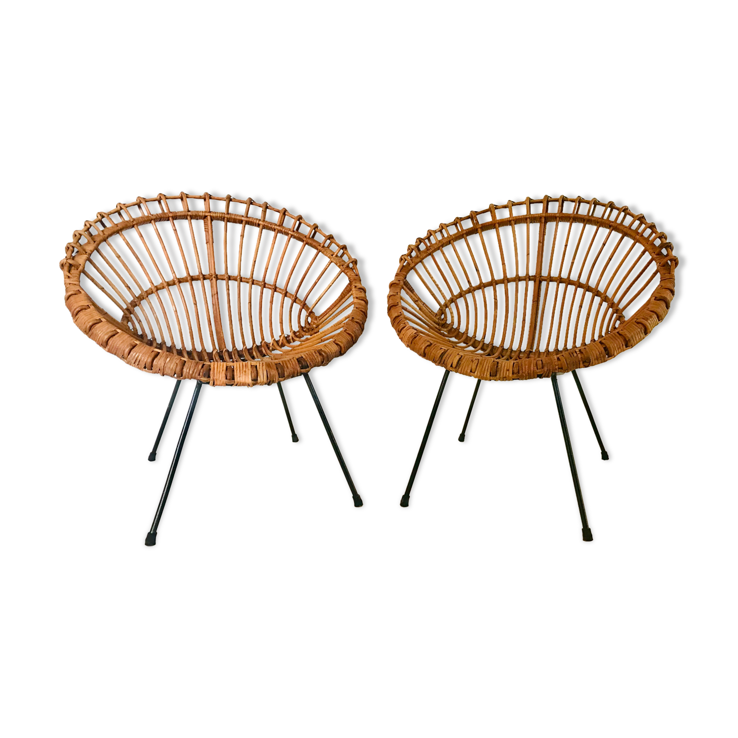 Paire de fauteuils en rotin, italie années 60