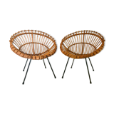Pair of rattan armchairs, italy 60s