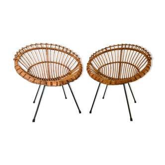 Pair of rattan armchairs, italy 60s