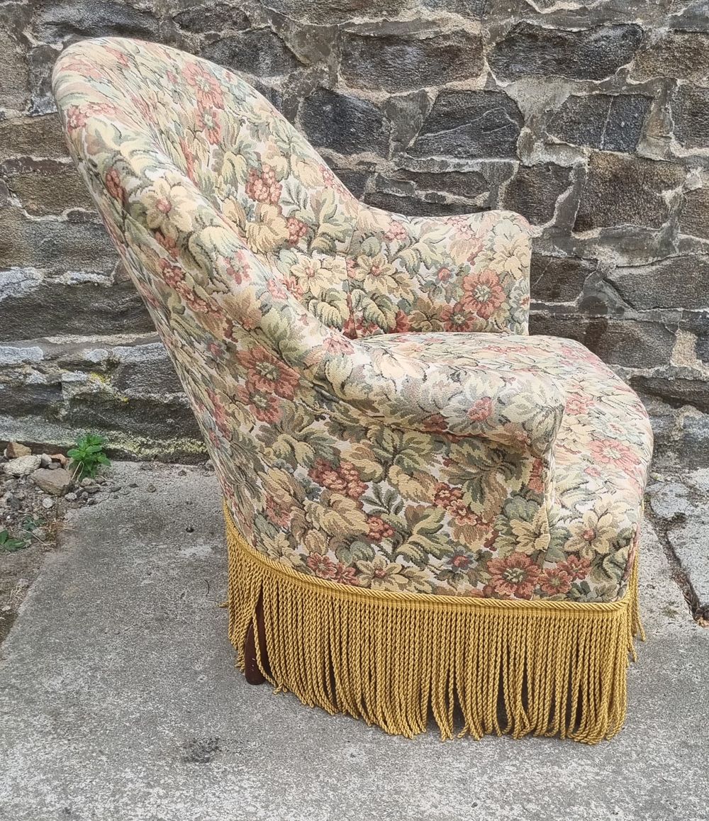 Toad armchair floral tapestry vintage 50s