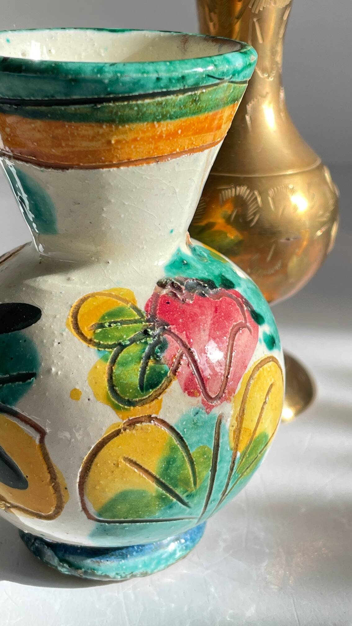 Vases céramique artisanale laiton ciselé vintage