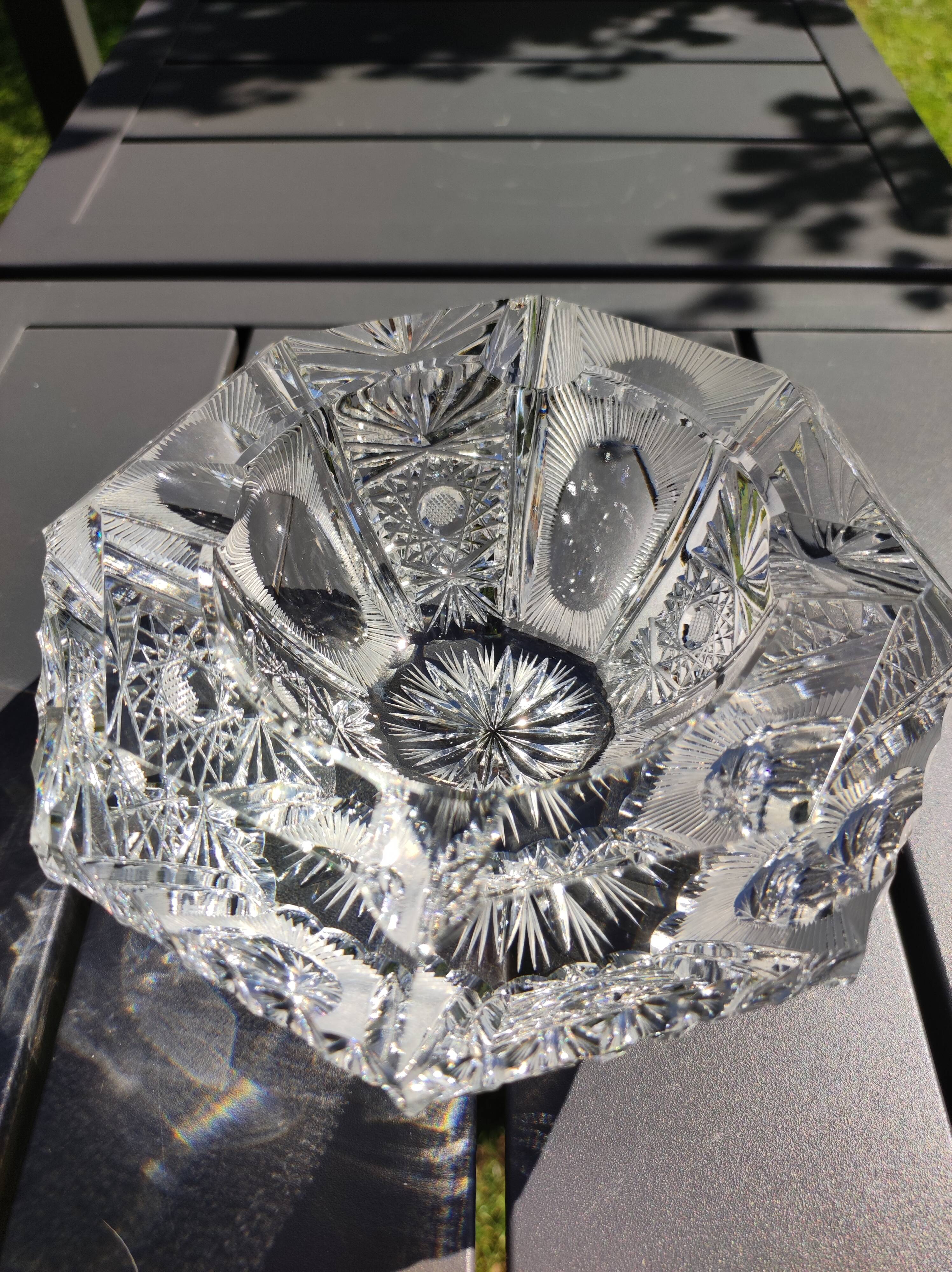Empty pocket/Ashtray octagonal shape Diamond in finely cut Bohemian crystal, vintage