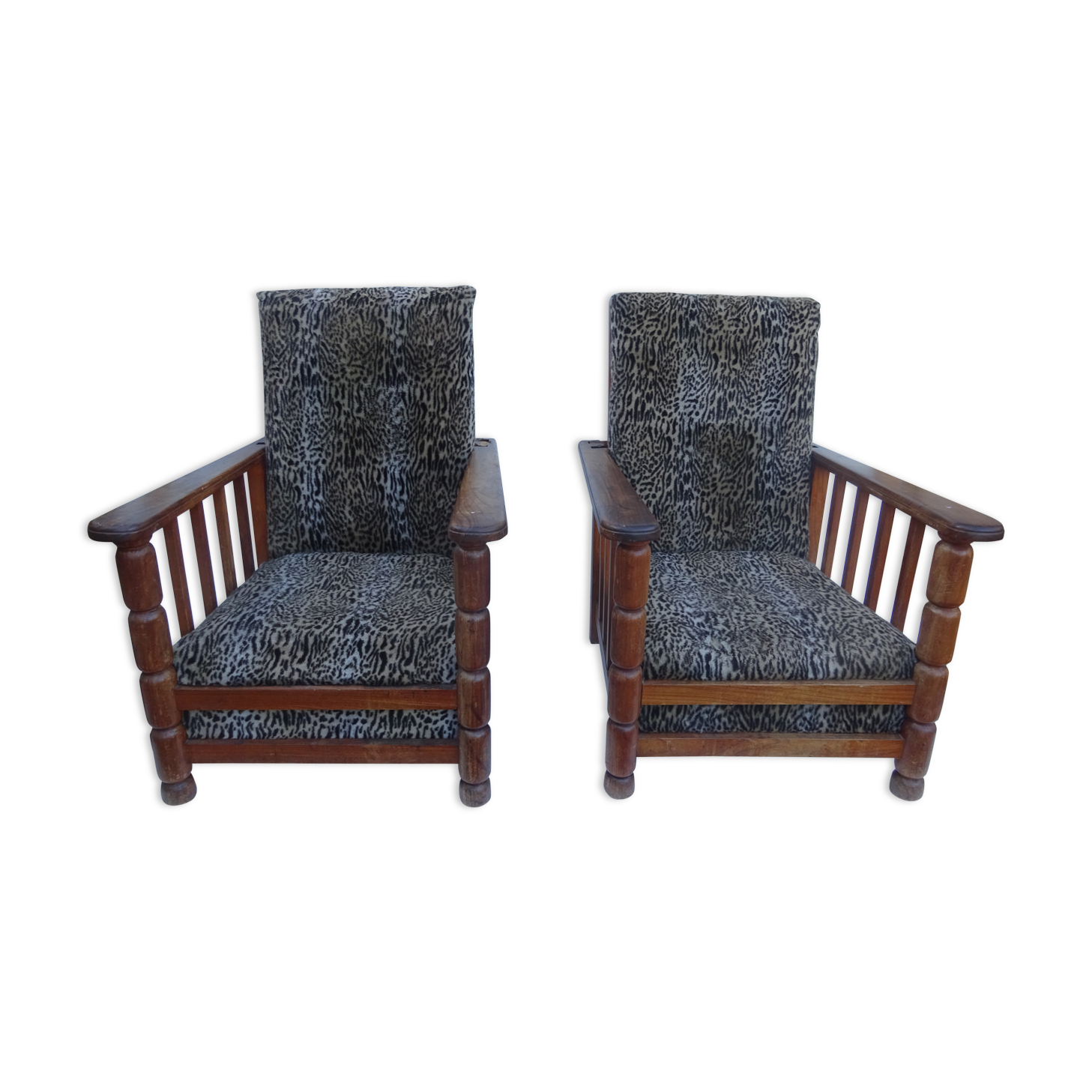 Vintage leopard club style armchairs pair