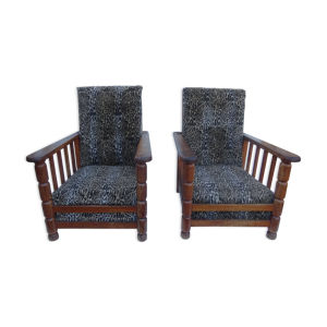 Paire fauteuils style club léopard