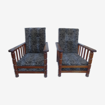 Vintage leopard club style armchairs pair