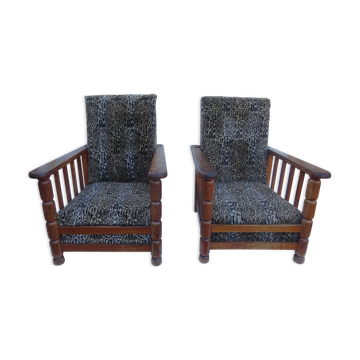 Pair of vintage leopard club chairs