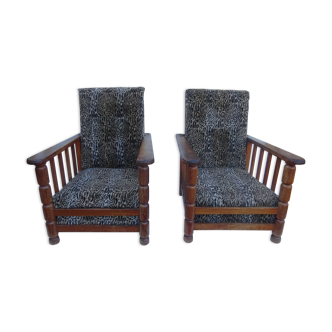 Vintage leopard club style armchairs pair