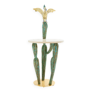 Console sculpture laiton cactus et perroquet Alain Chervet 1989