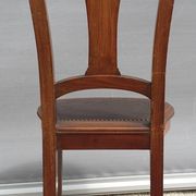 Lot 6 Art Deco chairs in Walnut style Louis XVI seat leather decorated with roses