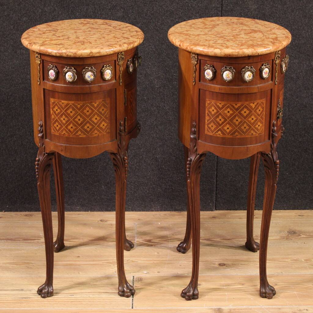 Pair of bedside tables in marquetry from the 20th century.