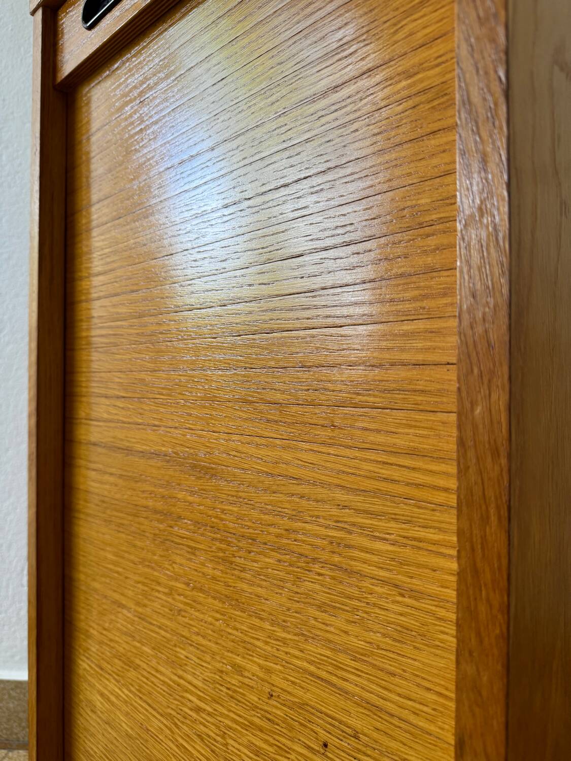 1960s wooden curtain filing cabinet