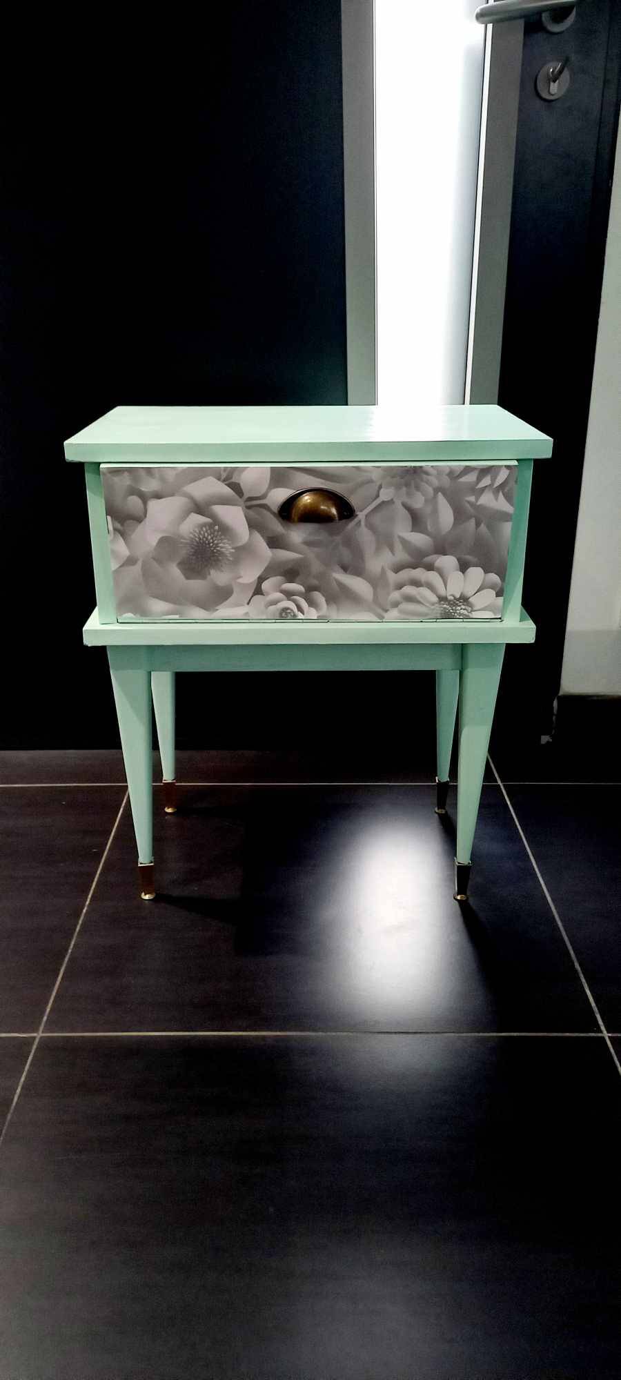 Vintage bedside table with compass feet