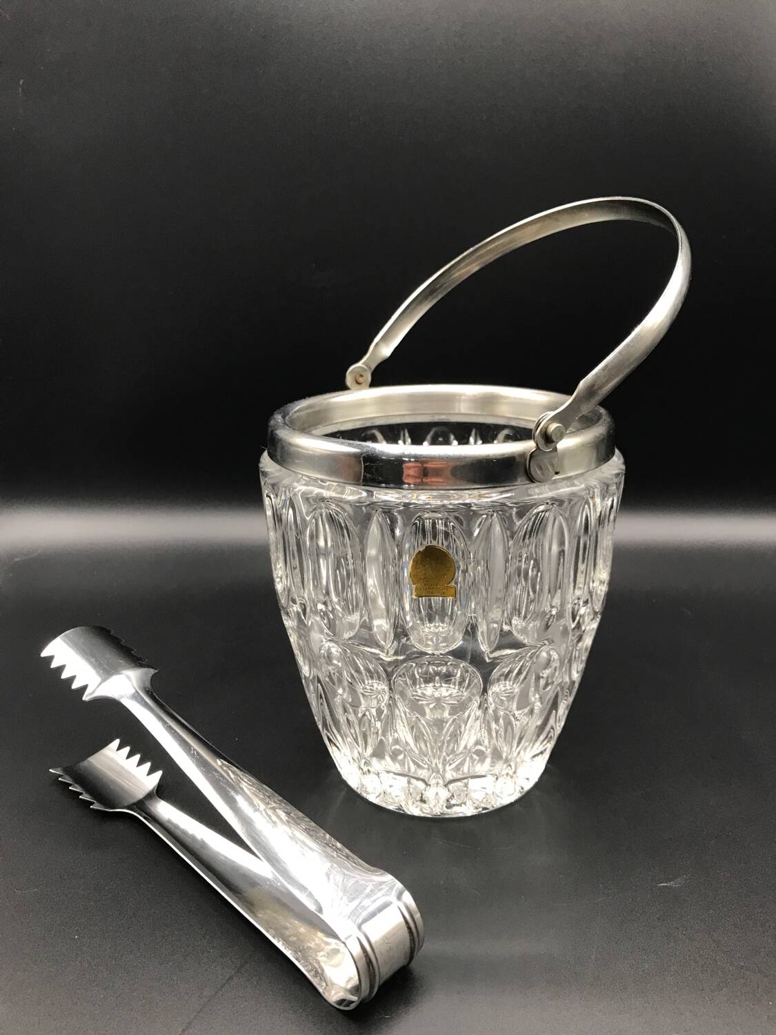 Crystal ice bucket and tongs