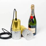 Brass and bubble glass pendant light by veb narva, 1970s