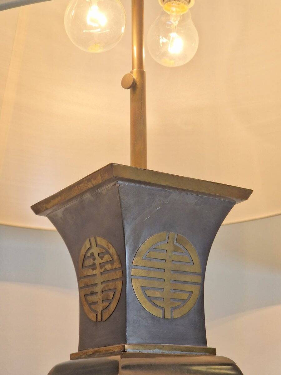 Vintage Asian Table Lamps in Pewter and Brass, 1950s, Set of 2