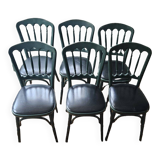 Set of 6 english green bistro chairs and black leatherette seat