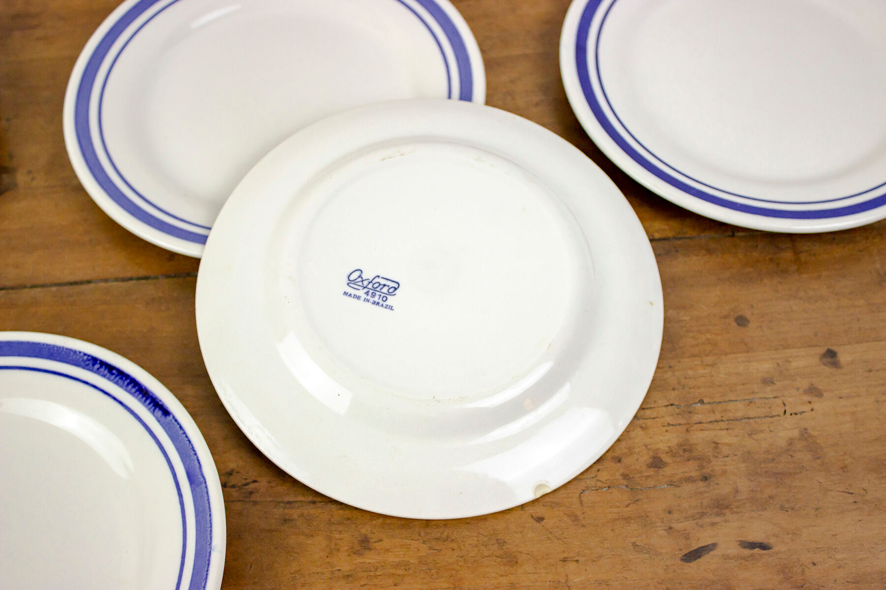 5 assiettes à dessert liseré bleu