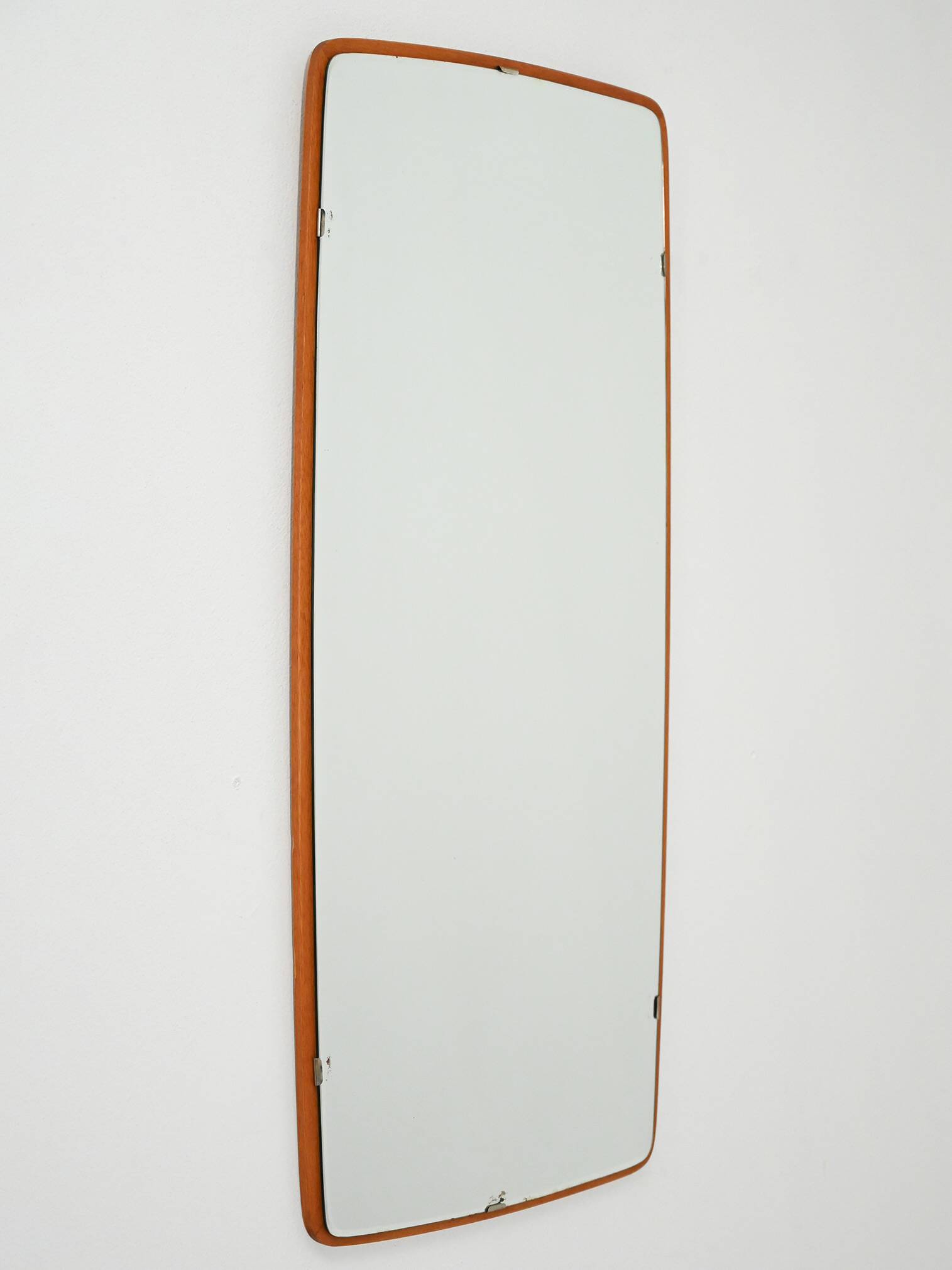 Scandinavian slightly convex rectangular teak mirror by "Kron"