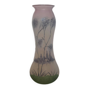 Frosted glass vase enhanced by hand