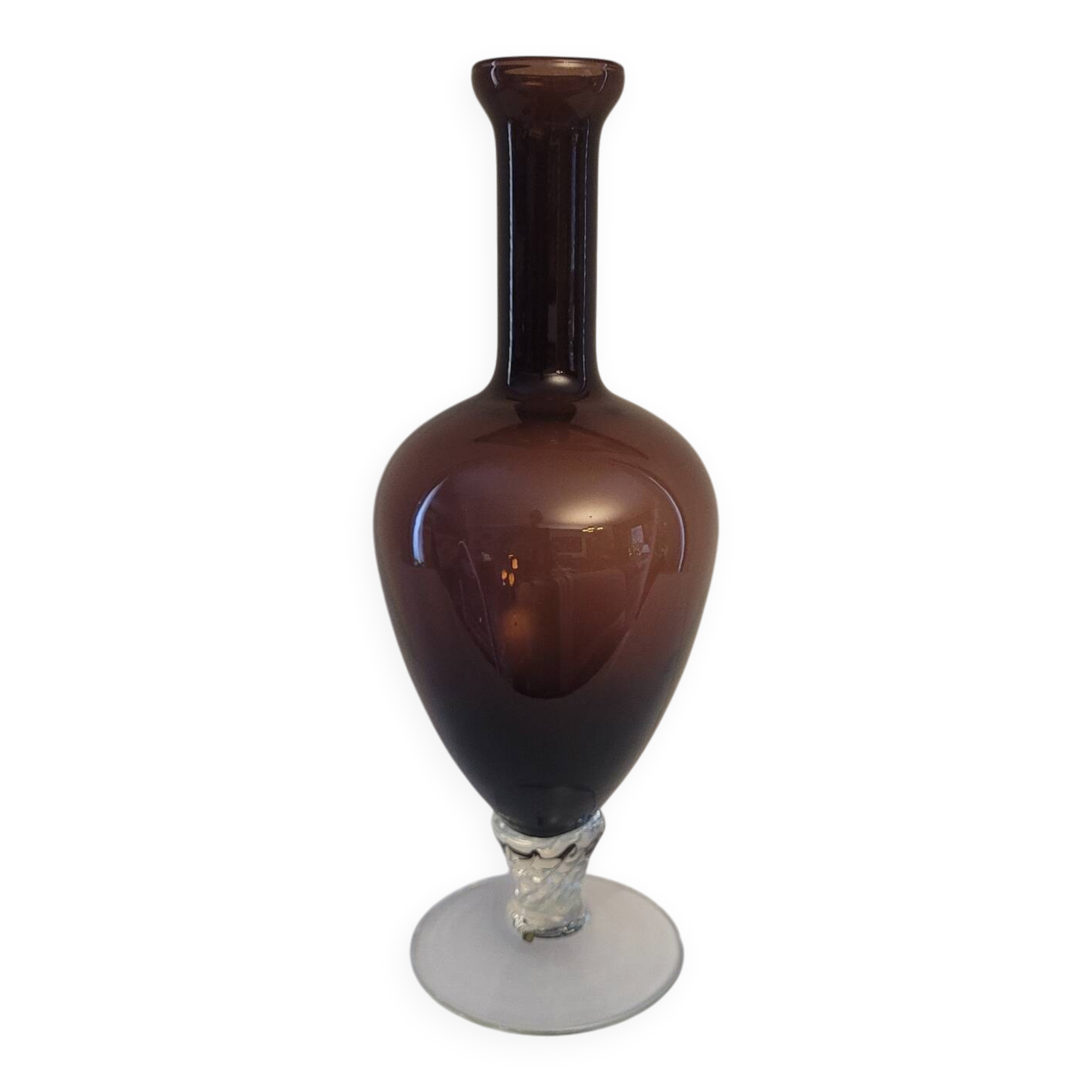 Amber glass soliflore vase on crystal base - Art glass from the years