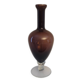Vase soliflore en verre ambre sur pied cristal - Verrerie d'art années
