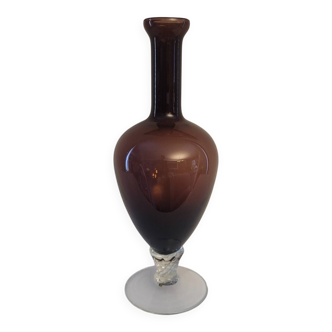 Amber glass soliflore vase on crystal base - Art glass from the years