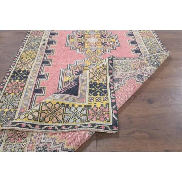 1970s Turkish Oushak Handmade Wool Cotton Pink Area Rug 114x212