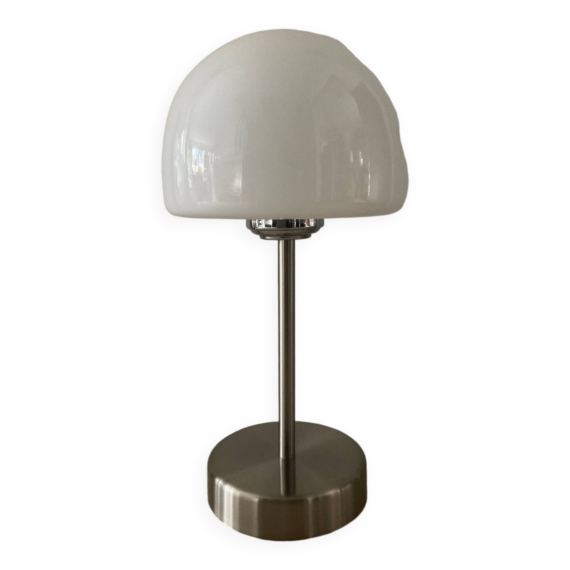 Space Age mushroom lamp in opaline and chromed metal