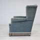 Années 1960, fauteuil à oreilles danois, velours bleu clair, bon état d'origine.