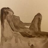 Watercolor painting signed female nude in chair
