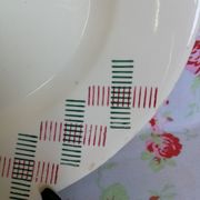 Oval dish old art deco red and green geometric shapes
