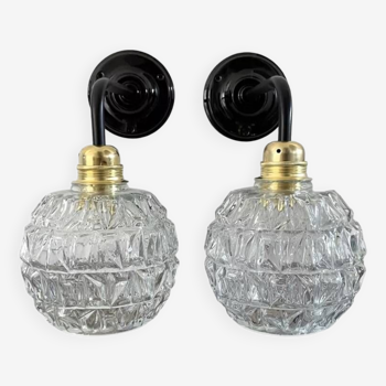 Pair of vintage glass globe wall lights