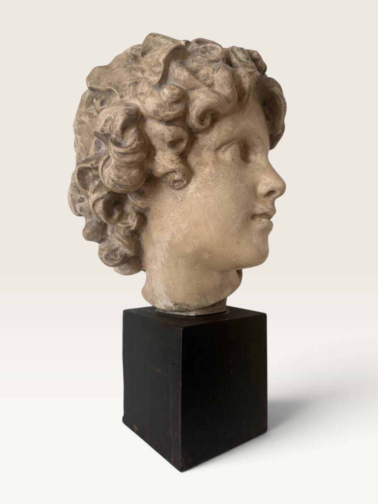Plaster bust on a wooden base