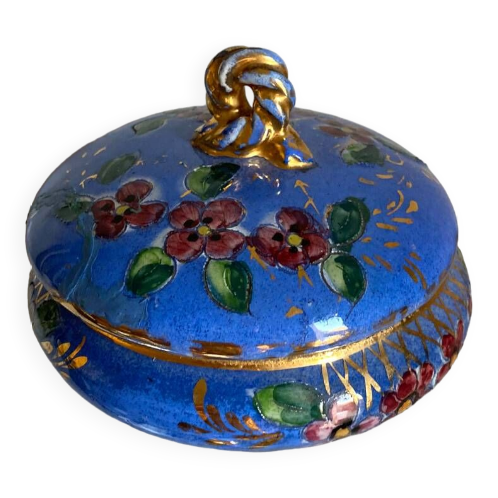 Old blue earthenware jewelry box
