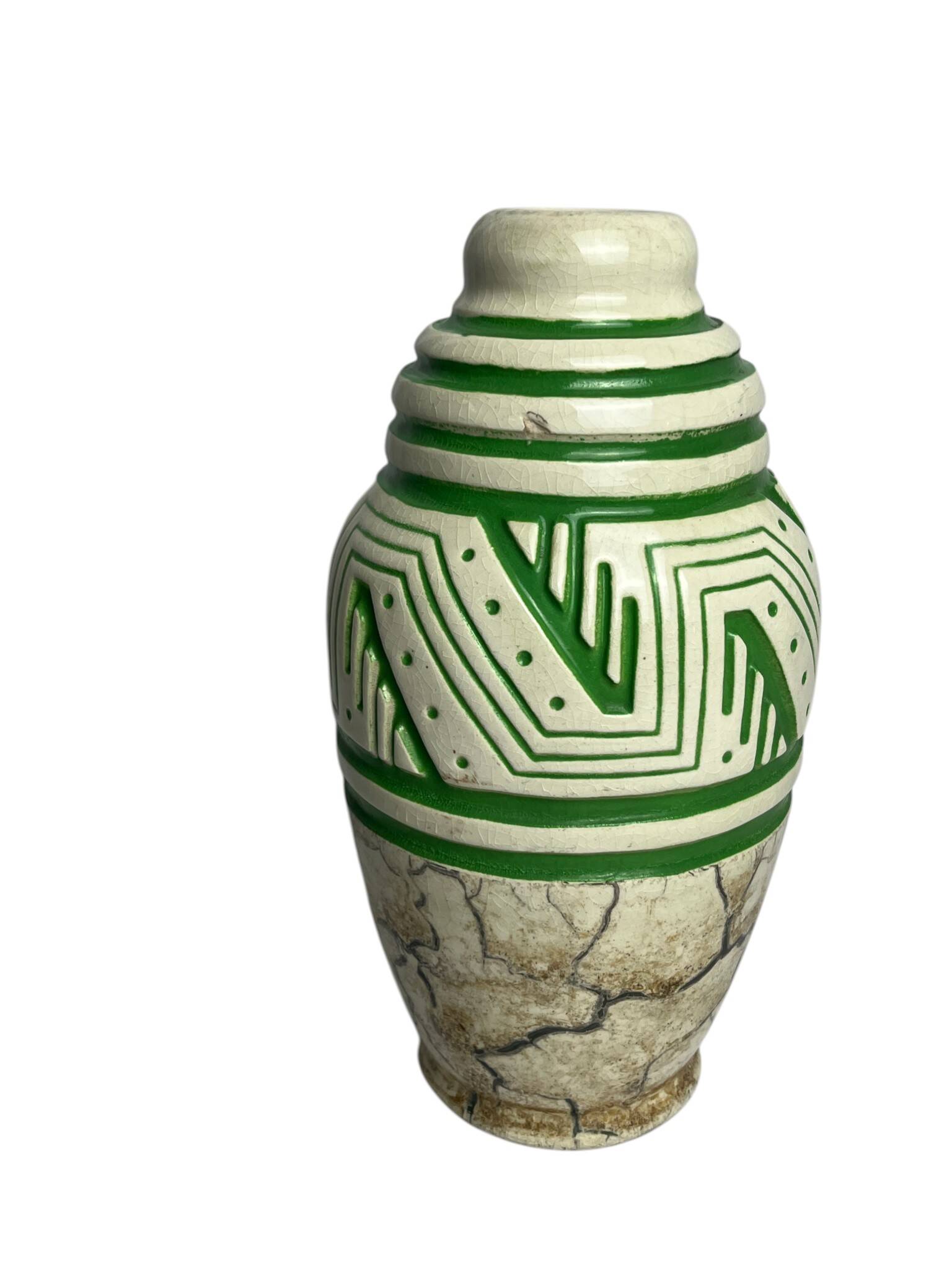 Art déco, vase ovoïde faïence signé Géo Condé et Mougin vers 1930