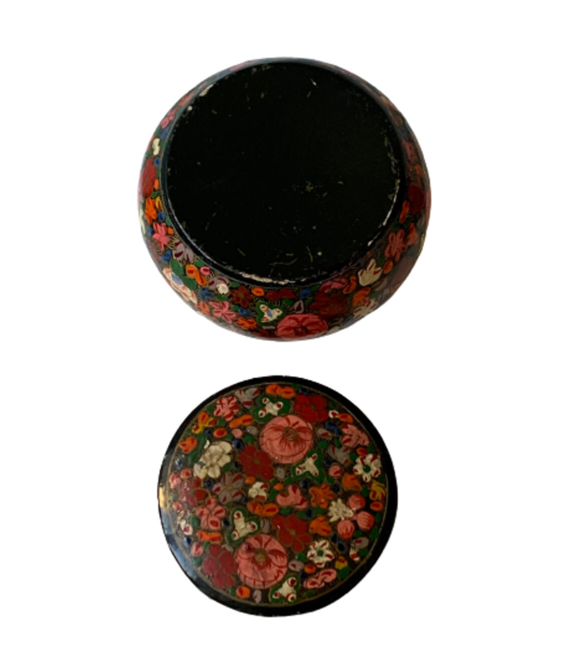 Old large lacquered box vintage flowers