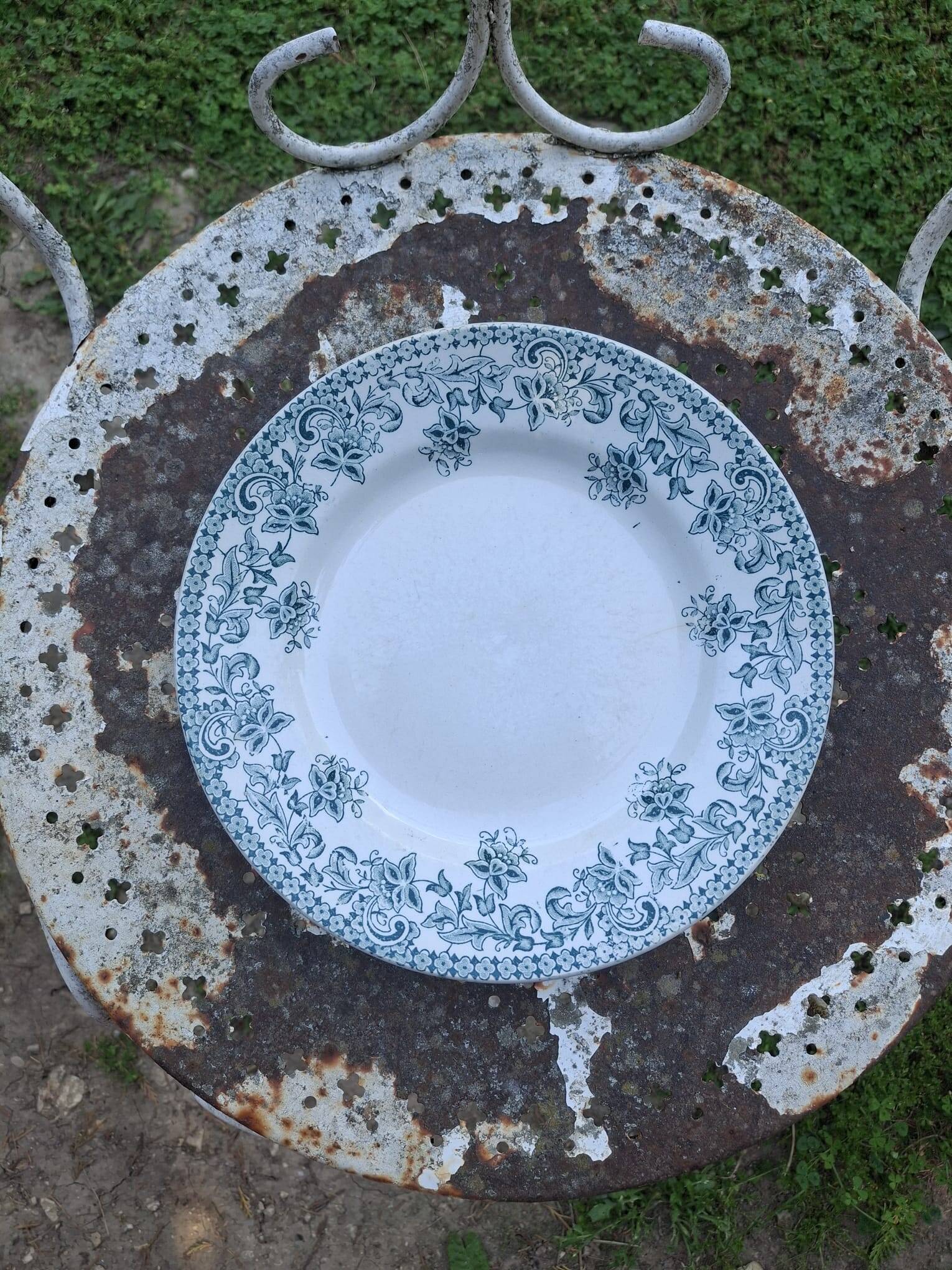 Set of 4 antique ironstone plates from Saint-Amand, "Jane" model.