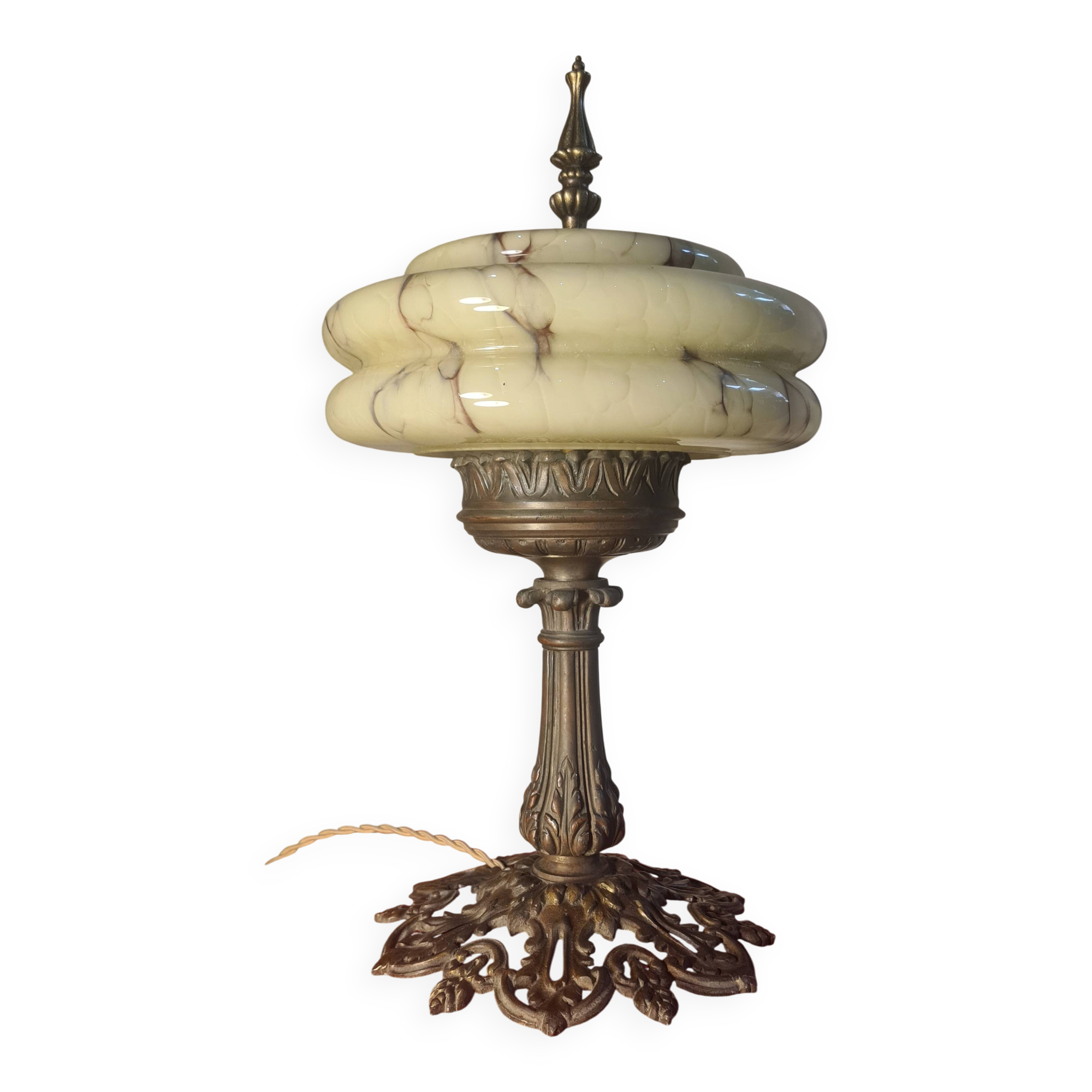Art Deco lamp 1910 A 40 superb marbled glass shade, 43x23 electric ok, approx.