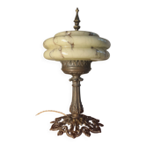 lampe art deco1910 A 40 abat jour verre marbré superbe, 43x23 elec ok , env