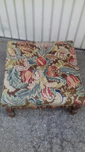 Footstool or Louis XIII style walnut footrests flower tapestry