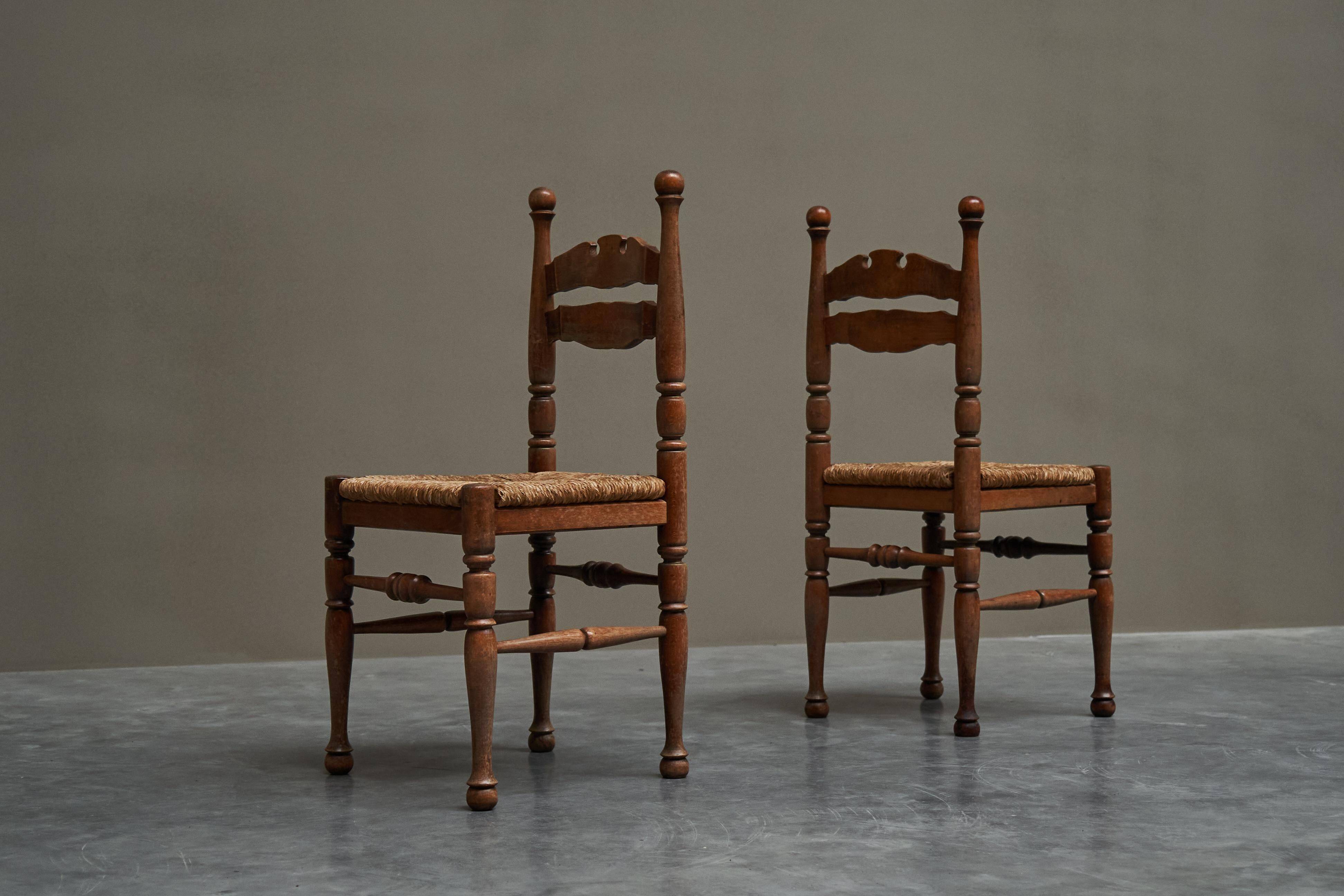 Set of 4 oak and bamboo chairs, 1950s.