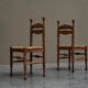 Set of 4 oak and bamboo chairs, 1950s.